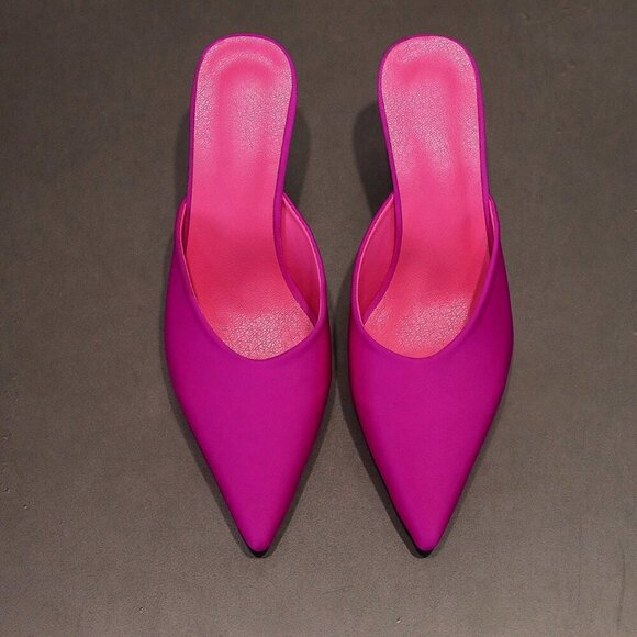 Hot Pink Elegant Women's Pointed Toe Slip-On High Heel Sandals - Picture 2 of 5